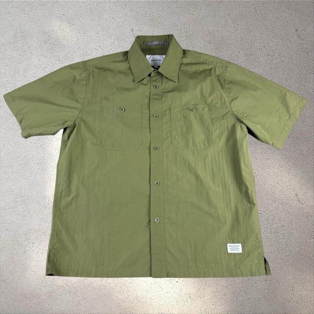 Norse Projects Ivan Tech Poplin Short Sleeve Shirt Moss Green Sz M